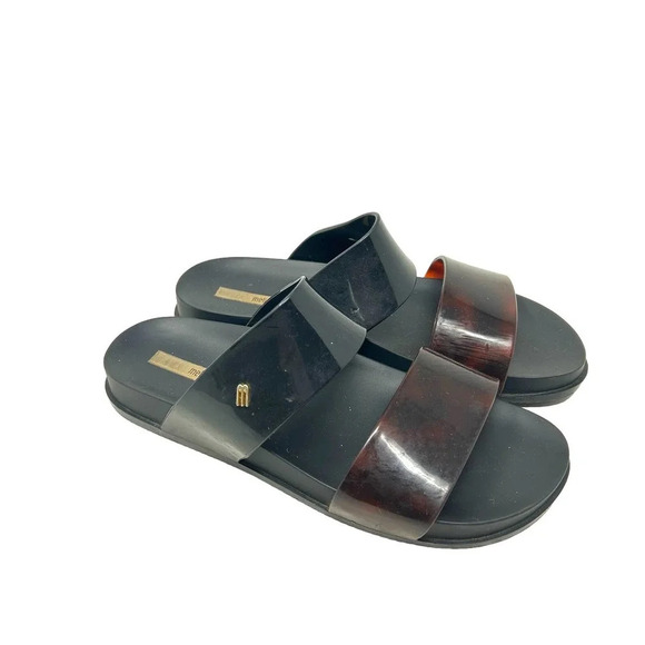 Melissa Cosmic 15 Double Strap Slide Sandals Black Tortoiseshell Size US 8‎ - Picture 1 of 8
